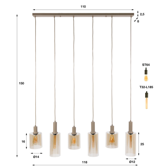 WoonStijl Hanglamp 6L Sepiora Beige