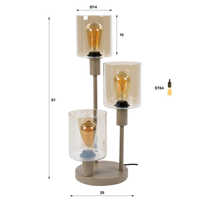 WoonStijl Tafellamp Sepiora 3-lichts Beige