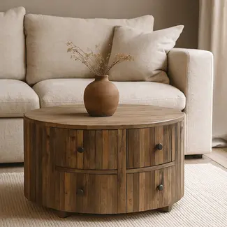Benoa Salontafel Rond met 4 Laden Roots
