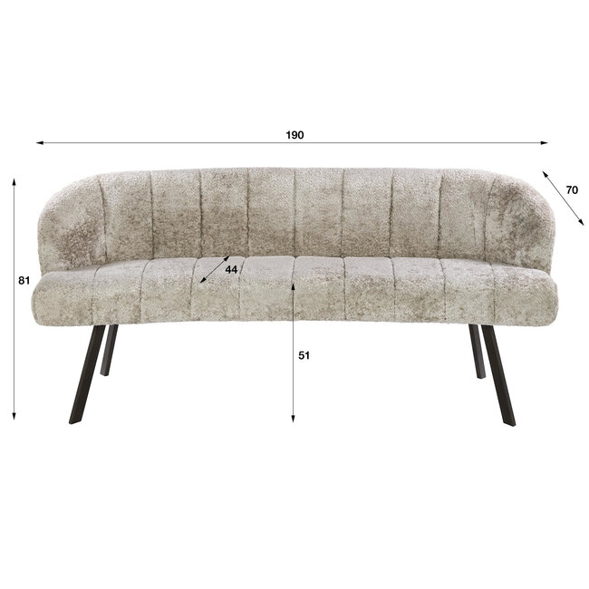 WoonStijl Eetkamerbank Oval Allura zand - Frame bruin