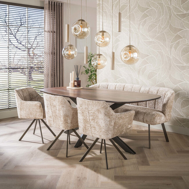 WoonStijl Eetkamerbank Oval Allura zand - Frame bruin