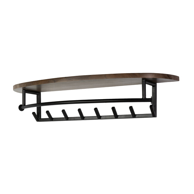 WoonStijl Kapstok Round roede en hoedenplank 8 haken acacia bruin