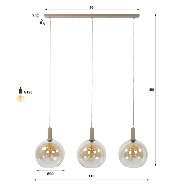 WoonStijl Hanglamp 3 Lichts Sfera beige
