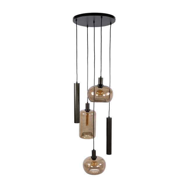 WoonStijl Hanglamp Serene getrapt 5-lichts Sienna bruin