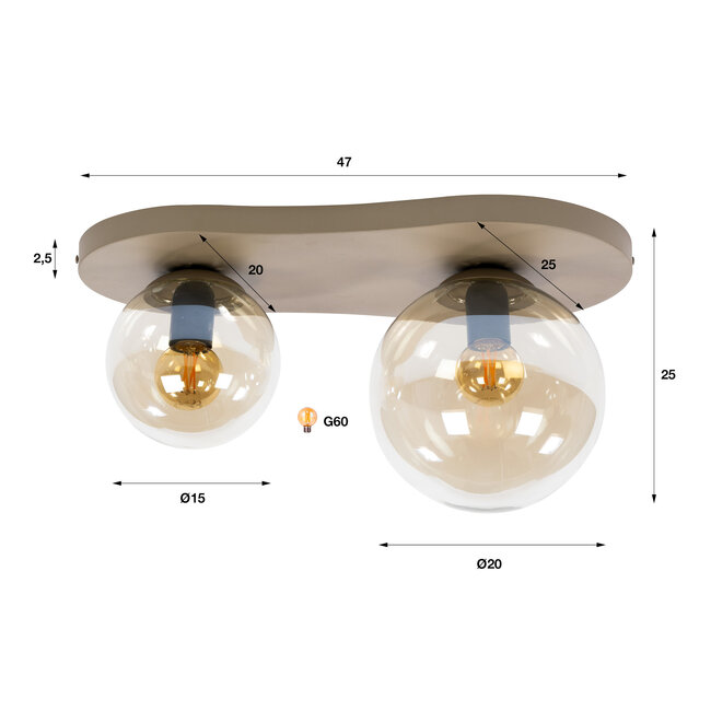 WoonStijl Plafondlamp Bubble 2-lichts Beige