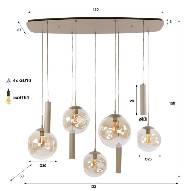 WoonStijl Hanglamp Stellar pendel 5+4-lichts Beige