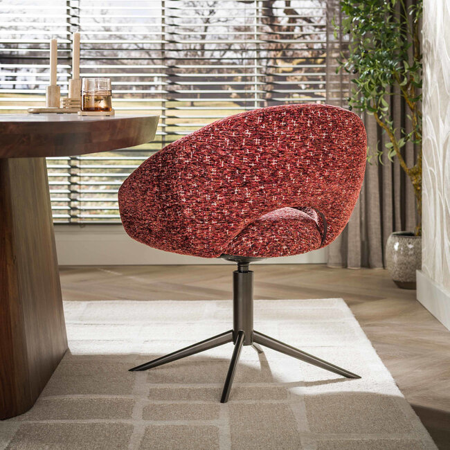 WoonStijl Armstoel Cupa draaibaar Delviro bordeaux rood - frame bruin