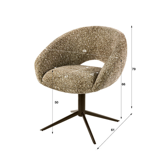 WoonStijl Armstoel Cupa draaibaar Delviro champagne - frame bruin