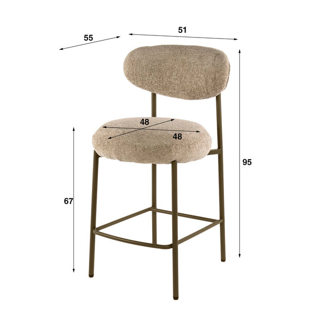 WoonStijl Barstoel Round Cargo zand - frame bruin