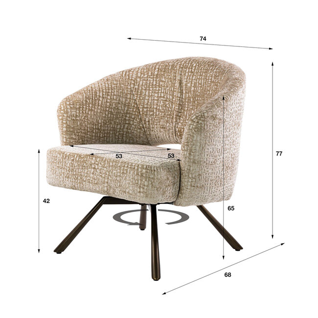WoonStijl Fauteuil Salon Cross draaibaar Monti zand- frame bruin