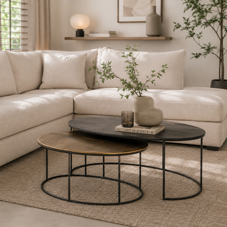 MySons Salontafelset Allure Monza set van 2 zwart en antiek brass