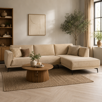 Tower Living Bank Leeds - 2,5 zits + ottomane  Rechts - City 120 Beige