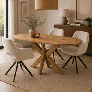Benoa Eettafel Deens Ovaal Runa met Houten Onderstel 140