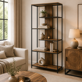 Benoa Boekenkast mango 180 cm met speelse verspringende planken