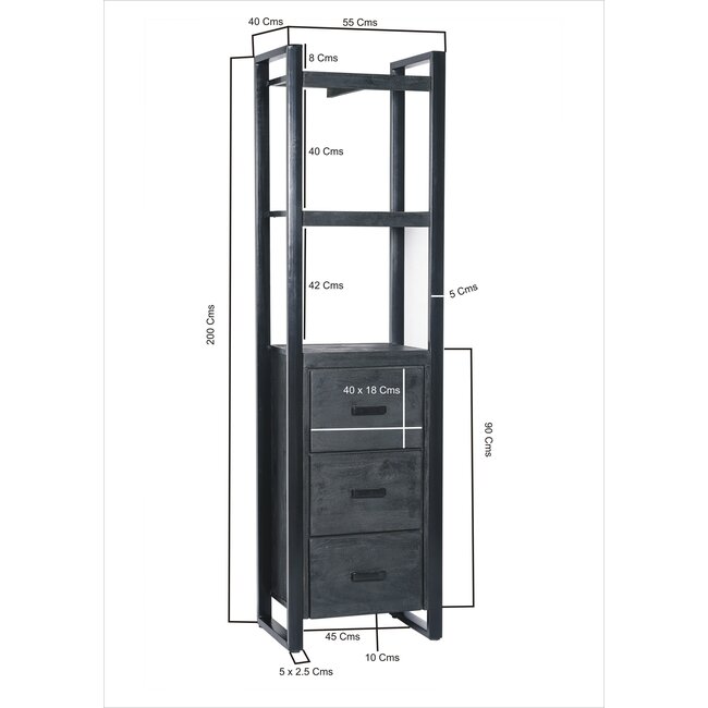 Livingfurn Boekenkast Norris 3 laden 55 cm