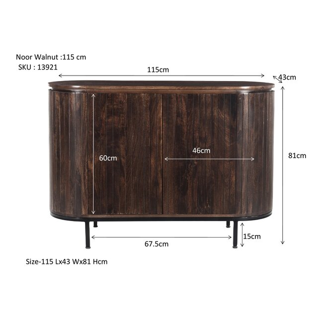 Livingfurn Dressoir Noor Walnoot 115cm