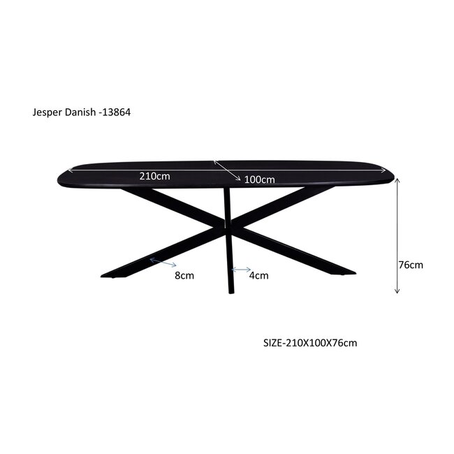 Livingfurn Eetkamertafel Jesper Deens Ovaal Zwart 210cm