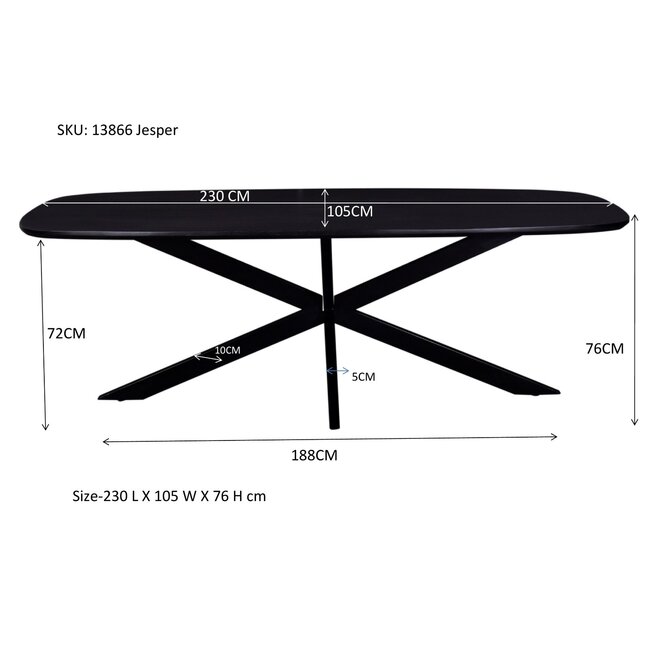 Livingfurn Eetkamertafel Jesper Deens Ovaal Zwart 230cm