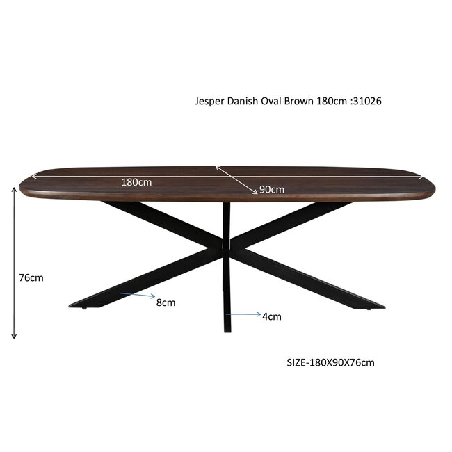 Livingfurn Eetkamertafel Jesper Deens Ovaal Bruin 180 cm