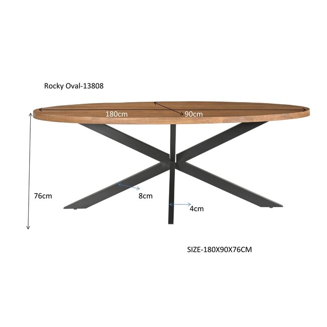 Livingfurn Eetkamertafel Rocky Ovaal 180 cm