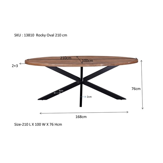 Livingfurn Eetkamertafel Rocky Ovaal 210 cm