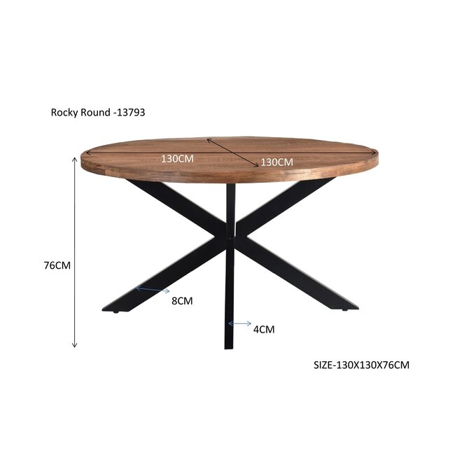 Livingfurn Eetkamertafel Rocky Rond Spider 130cm