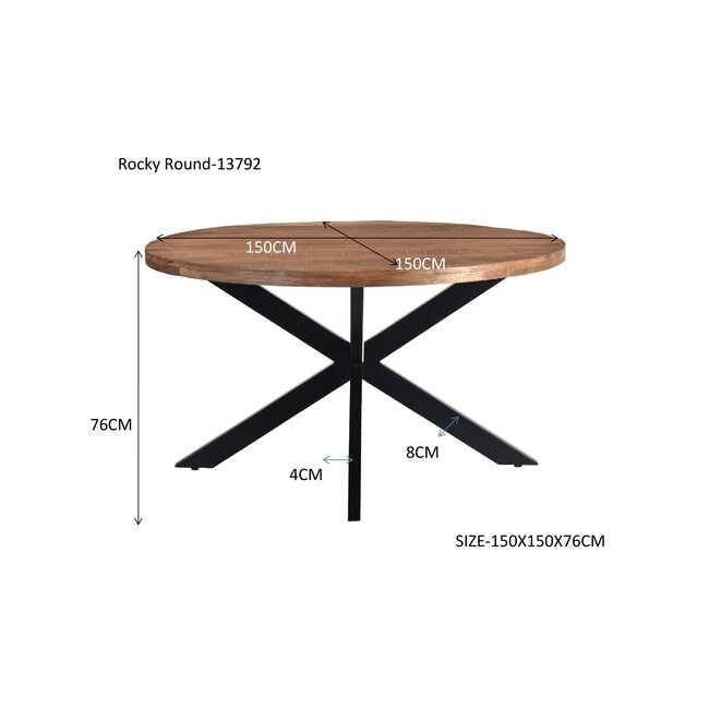 Livingfurn Eetkamertafel Rocky Rond Spider 150cm