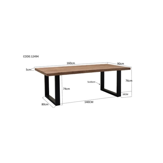 Livingfurn Eetkamertafel Sturdy U 160x90 cm