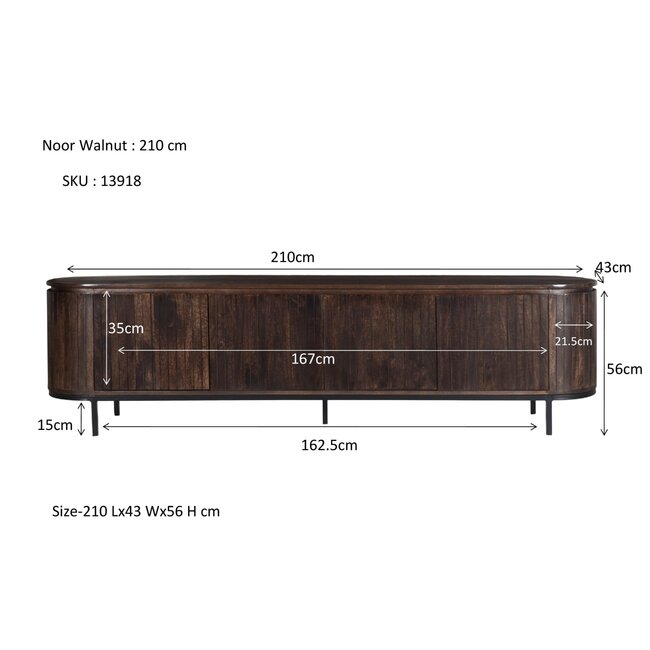 Livingfurn TV Meubel Noor Walnoot 210cm