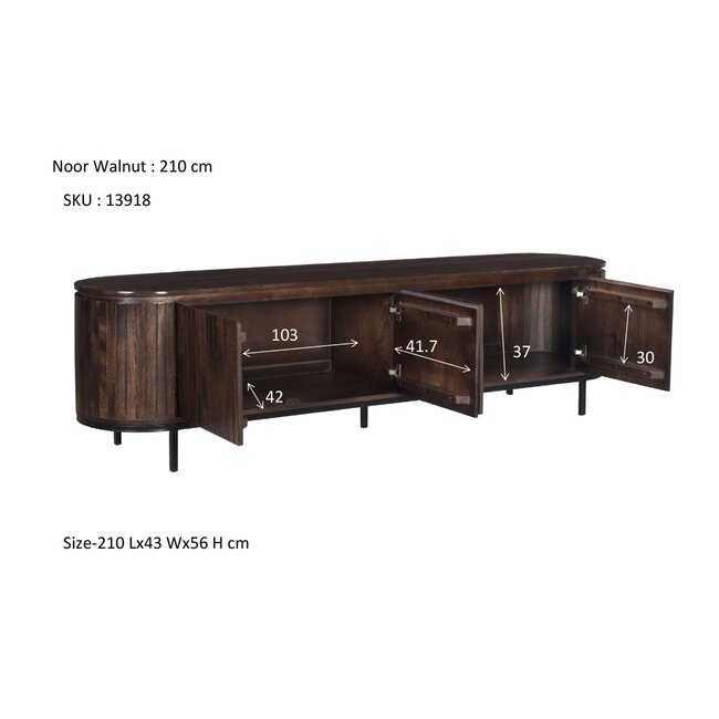 Livingfurn TV Meubel Noor Walnoot 210cm