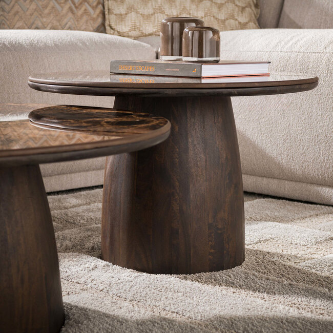 WoonStijl Salontafel Empera Rond Set van 2 Keramiek Dark Emperador