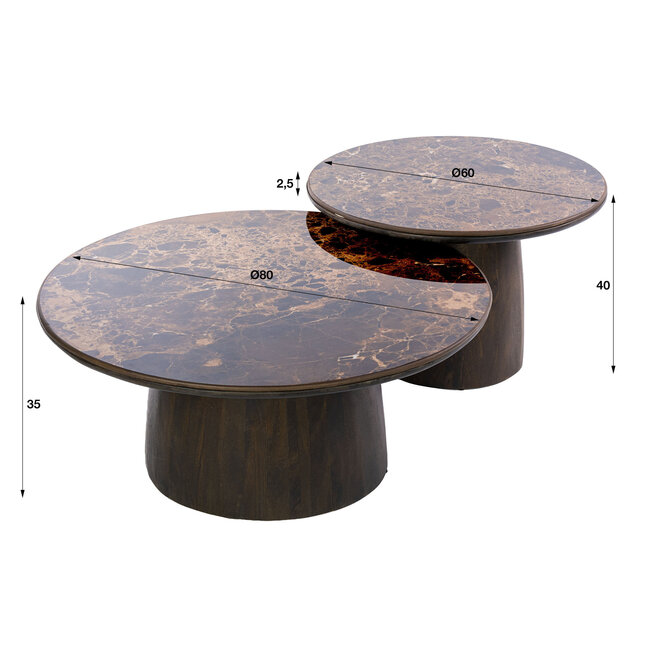 WoonStijl Salontafel Empera Rond Set van 2 Keramiek Dark Emperador