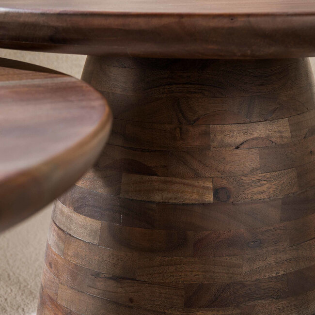WoonStijl Salontafel Mova rond set van 2 Massief acacia bruin