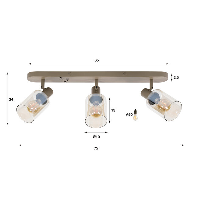WoonStijl Plafondlamp Sepiora 3-lichts Beige