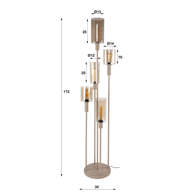 WoonStijl Vloerlamp Sepiora 5-lichts Beige