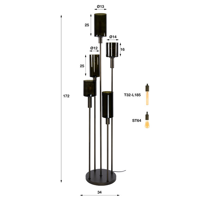 WoonStijl Vloerlamp Sepiora 5-lichts Sienna Bruin