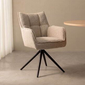 Label51 Eetkamerstoel Amalfi - Naturel - Boucle - Zwart Metalen Frame