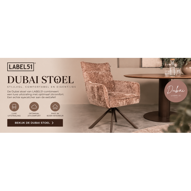 Label51 Eetkamerstoel Dubai - Taupe - Haga - Brons Metalen Frame