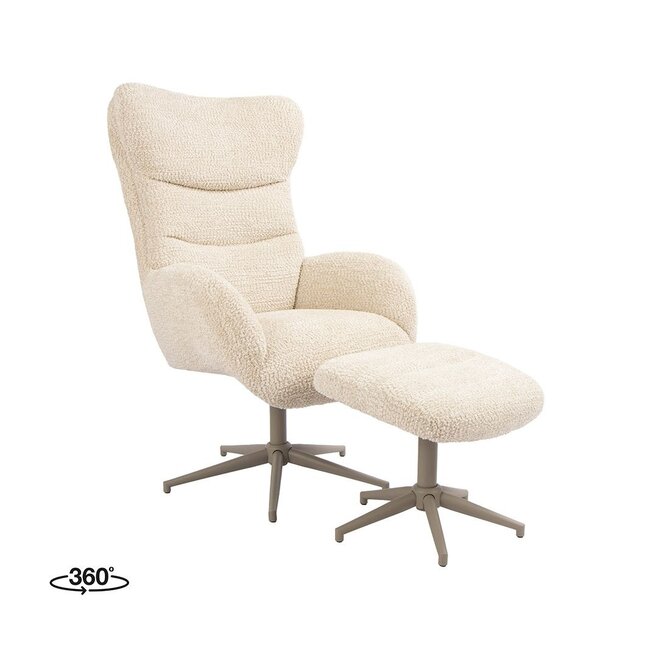 Label51 Draaifauteuil Cute + Hocker | Naturel Sweet | Taupe Metaal