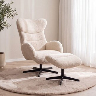 Label51 Draaifauteuil Cute + Hocker | Naturel Sweet | Zwart Metaal
