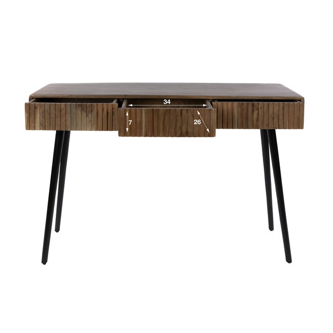 WoonStijl Haltafel / kaptafel Curve 3 lades Acacia Bruin.