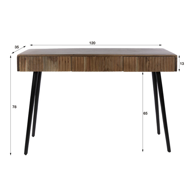 WoonStijl Haltafel / kaptafel Curve 3 lades Acacia Bruin.