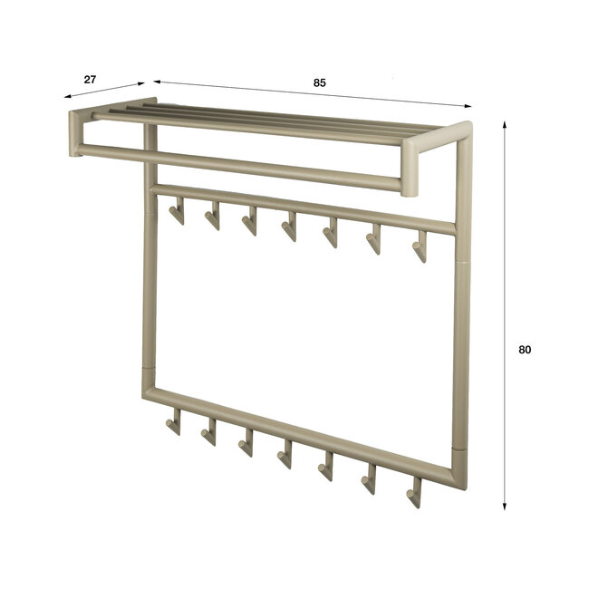 WoonStijl Kapstok Tubo hoog 2x7 haken Beige