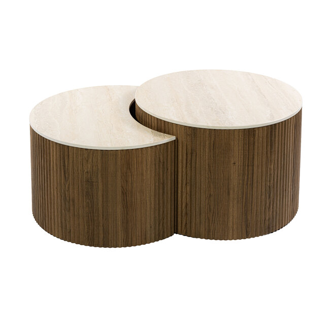 WoonStijl Salontafel Ceramo half rond set van 2 Keramiek travertin