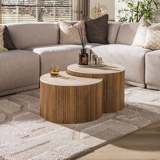 WoonStijl Salontafel Ceramo half rond set van 2 Keramiek travertin