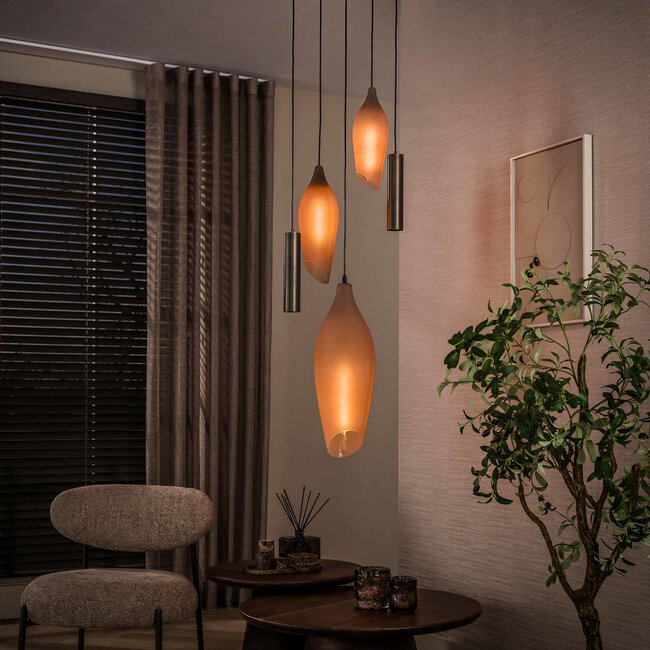 WoonStijl Hanglamp Cocoon pendel getrapt 5-lichts Sienna bruin-frosted