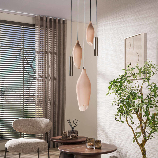 WoonStijl Hanglamp Cocoon pendel getrapt 5-lichts Sienna bruin-frosted