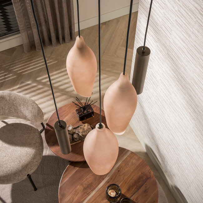 WoonStijl Hanglamp Cocoon pendel getrapt 5-lichts Sienna bruin-frosted