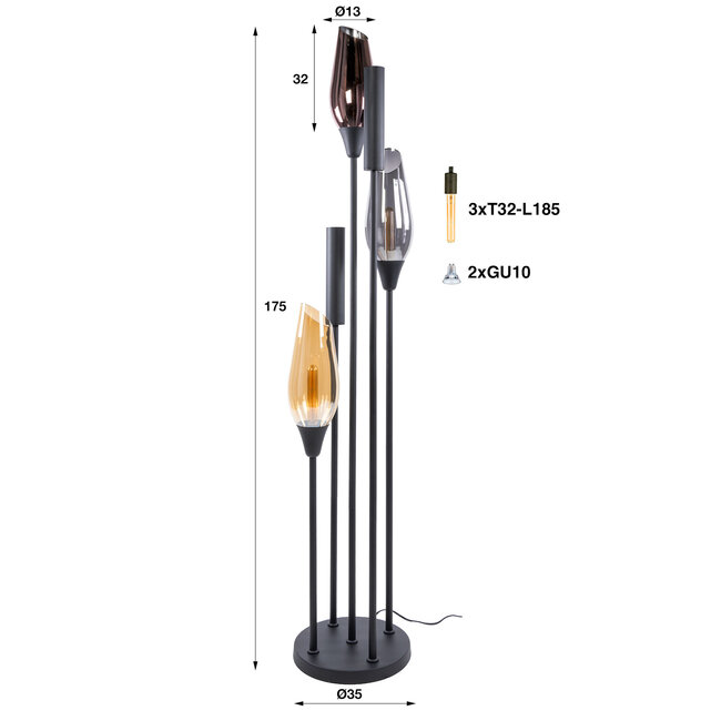 WoonStijl Vloerlamp Cocoon 5-lichts Zwart