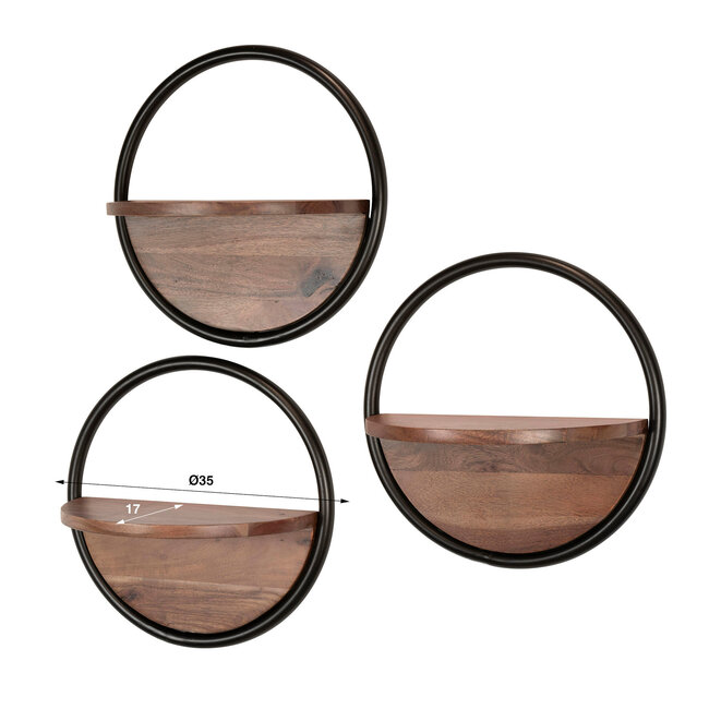 WoonStijl Wandschap round set van 3 Acacia Bruin